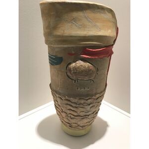 Stoneware: pottery vase with a Bison motif